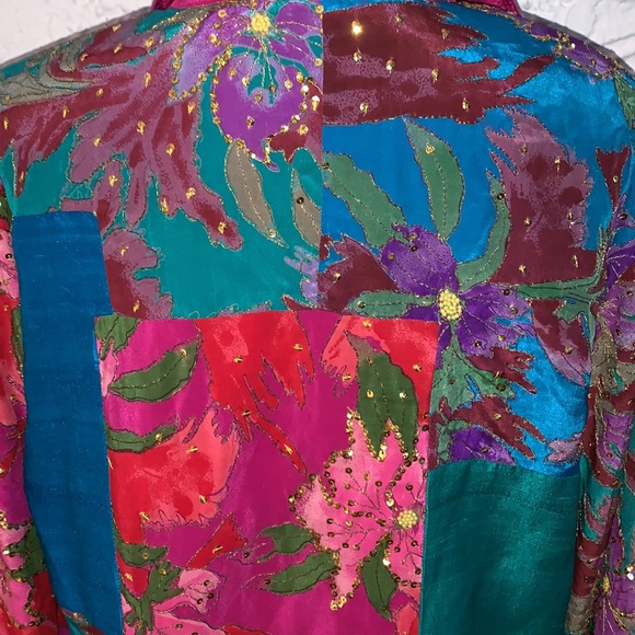 🦋OOAK Rainbow Patchwork Silk Embellished Tunic Top - Picture 11 of 16